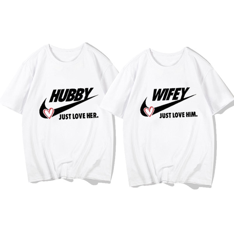 240g High Quality Cotton Hubby Wifey Love Couples Matching Valentine's Lover Gift Vacation Summer Short Sleeve TShirt Tee