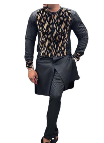 Fashion Style Spring Autumn African Men Long Sleeve Dashiki Polyester T-shirt and Suit African Men Top and Pant