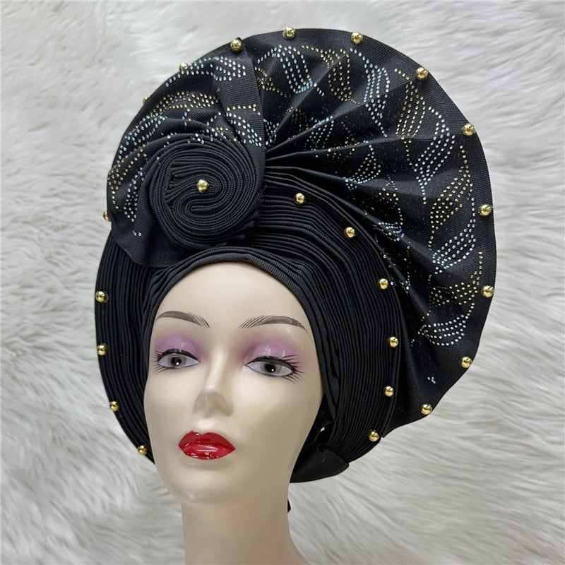 latest aso oke auto gele headtie Already Handmade African Cap Nigerian Wedding Gele Women Braid Turbans Ladies head Wraps 7L0981