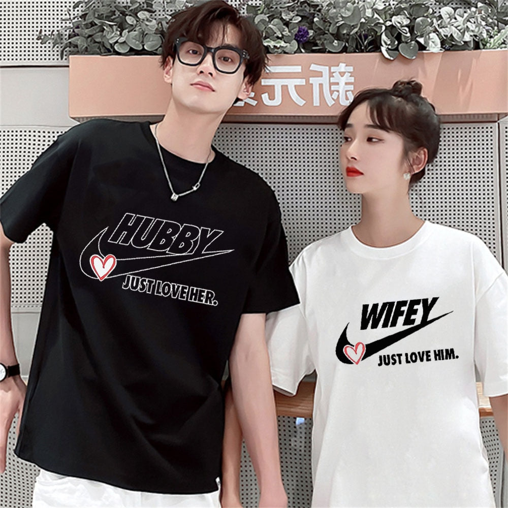 240g High Quality Cotton Hubby Wifey Love Couples Matching Valentine's Lover Gift Vacation Summer Short Sleeve TShirt Tee