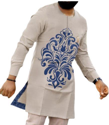 Fashion Style Spring Autumn African Men Long Sleeve Dashiki Polyester T-shirt and Suit African Men Top and Pant