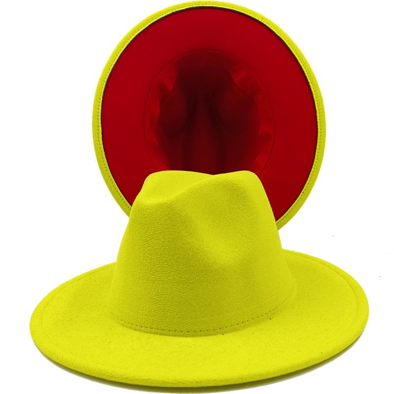 Yellow red bottom fedoras wide brim hat Panama felt hat for male jazz hat church top cap women hats  for men шляпа женская