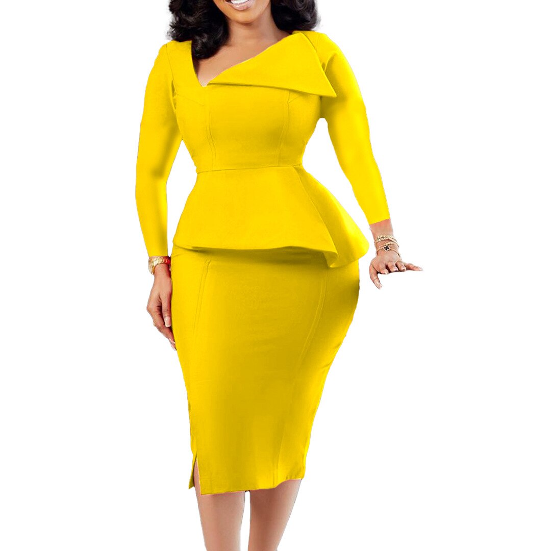 Autumn  Winter Fashion Dress Women&#39;s Solid Skew Collar Long Sleeve Pencil Dress Elegant Commuter Fitted Dress Women