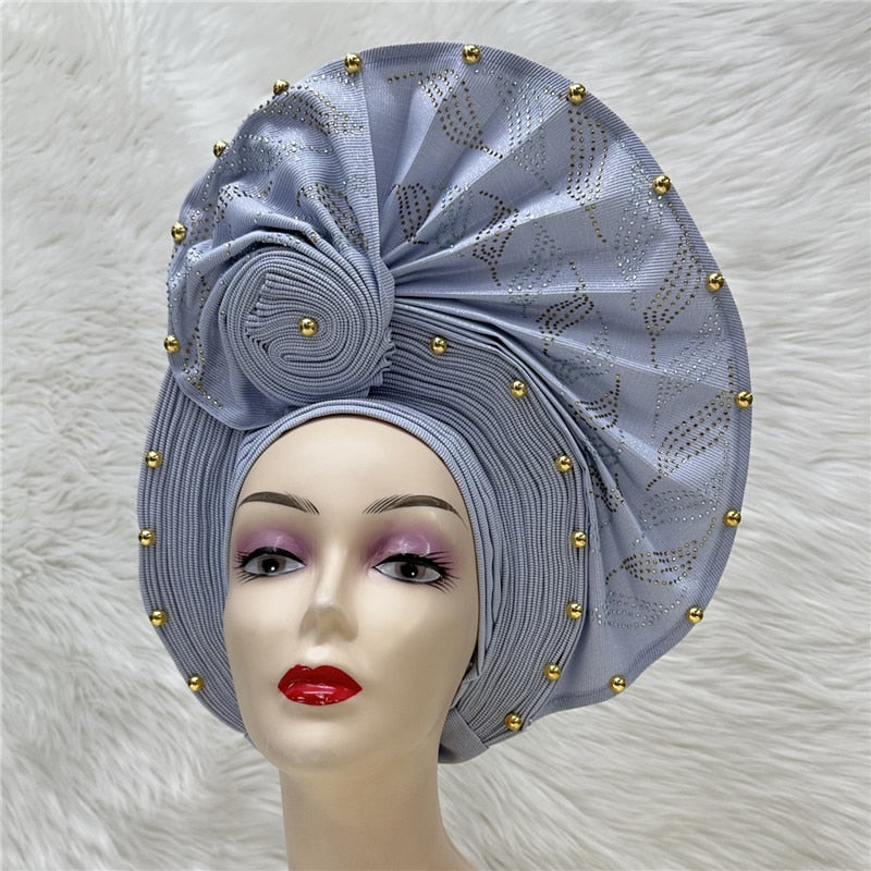 latest aso oke auto gele headtie Already Handmade African Cap Nigerian Wedding Gele Women Braid Turbans Ladies head Wraps 7L0981