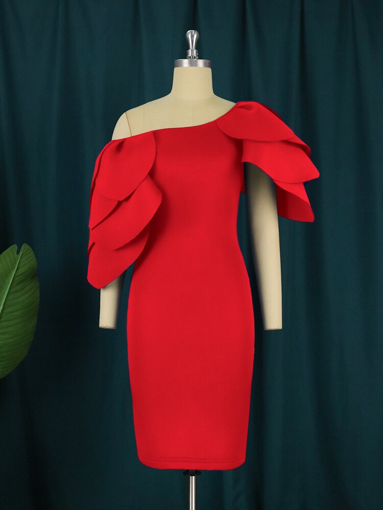 AOMEI Sexy Red Party Dresses Bodycon Women Cascading Ruffles Elegant Short Sleeves Midi Robes Birthday Homecoming 4XL 2023 New