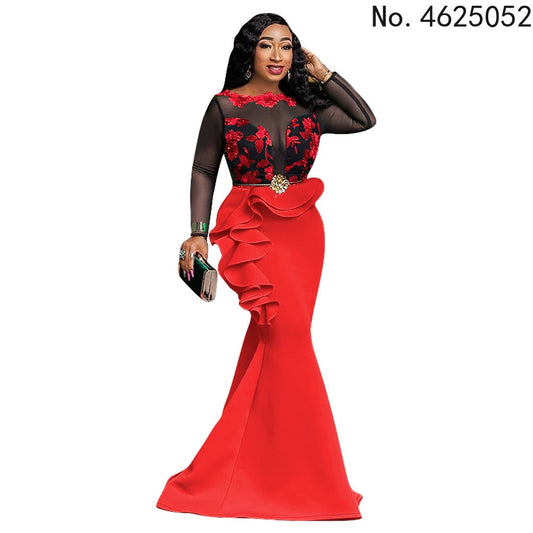 Yellow Women Mermaid Dress Sexy Hot African 2023 Party Club Long Maxi Dress Robe Elegant Dinner Femme Vestiods Ruffles Dress