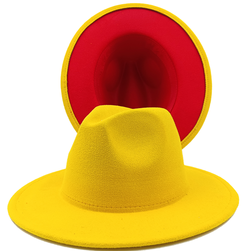 Yellow red bottom fedoras wide brim hat Panama felt hat for male jazz hat church top cap women hats  for men шляпа женская