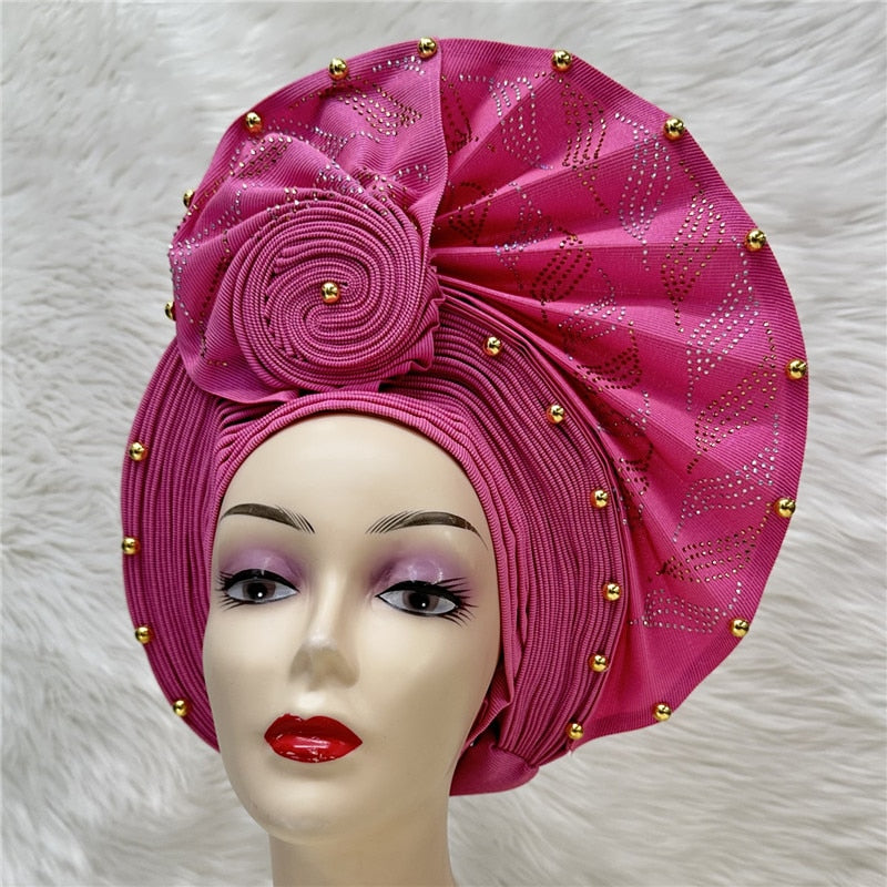 latest aso oke auto gele headtie Already Handmade African Cap Nigerian Wedding Gele Women Braid Turbans Ladies head Wraps 7L0981