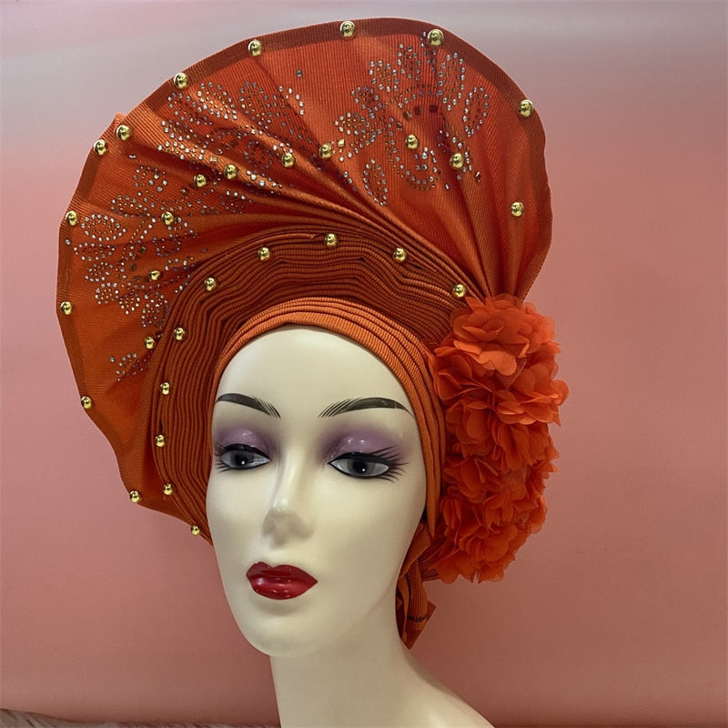 latest aso oke auto gele headtie Already Handmade African Cap Nigerian Wedding Gele Women Braid Turbans Ladies head Wraps 7L0981