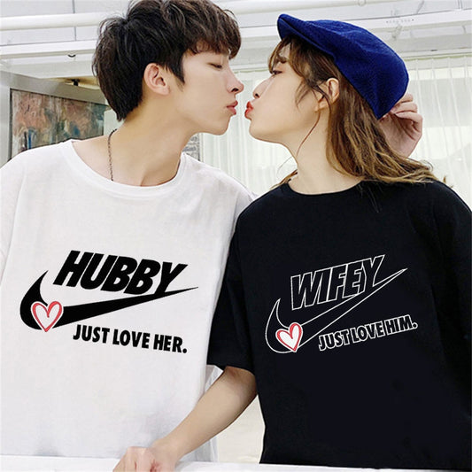 240g High Quality Cotton Hubby Wifey Love Couples Matching Valentine's Lover Gift Vacation Summer Short Sleeve TShirt Tee