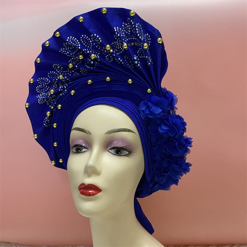 latest aso oke auto gele headtie Already Handmade African Cap Nigerian Wedding Gele Women Braid Turbans Ladies head Wraps 7L0981