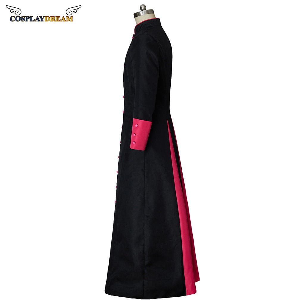 Medieval Men's Robe Jacket black and Red Single Breasted Roman Pastor Robe Cassock Clergy Vestment  guy's windbreaker