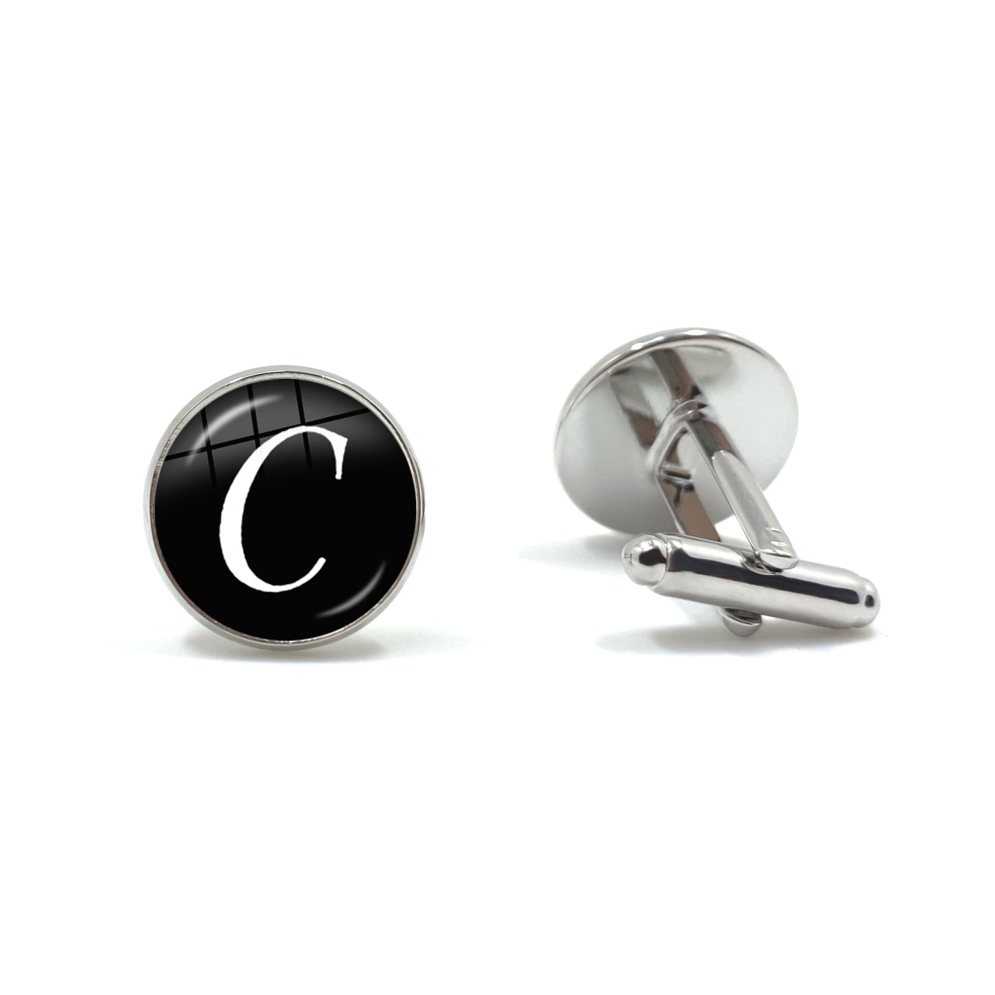 Men's Fashion A-Z Alphabet Cufflinks Silver Color Glass Dome Letter Cuff Button for Male Gentleman Shirt Wedding Cuff Links Gift