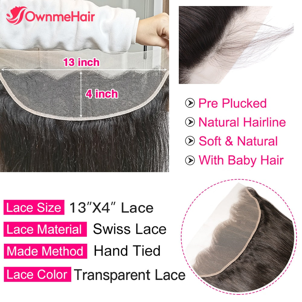 4x4 5x5 13x4 Transparent Lace Frontal Closure Brazilian Human Hair Frontal Remy Hair Pre Plucked with Baby Hair Bleached Knots