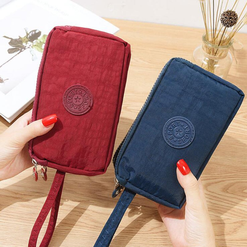 Geestock Women Wallets 3 Layer Wallet for Women Purse Clutch Phone Coin Pouch Canvas Cards ID Keys Money Bags Makeup Pocket