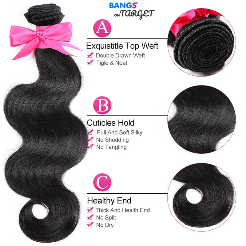 10A Body Wave Bundle Brazilian Hair Weave Bundle 1/3/4 PCS Human Hair Bundle Natural Black Double Draw 8-40 Remy Hair Extension