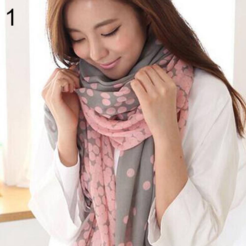 Fashion Women's Long Candy Gradual Color Round Dots Scarf Shawl Wraps Stole Soft Scarves