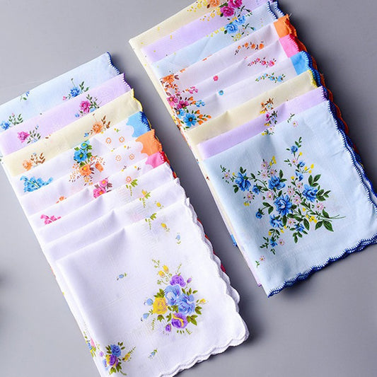 Wholesale 3-5Pcs/Lot Colorful  Handkerchief Women Cotton Floral Embroidered Scarf  Pocket Hankie Hankerchief  Random Color