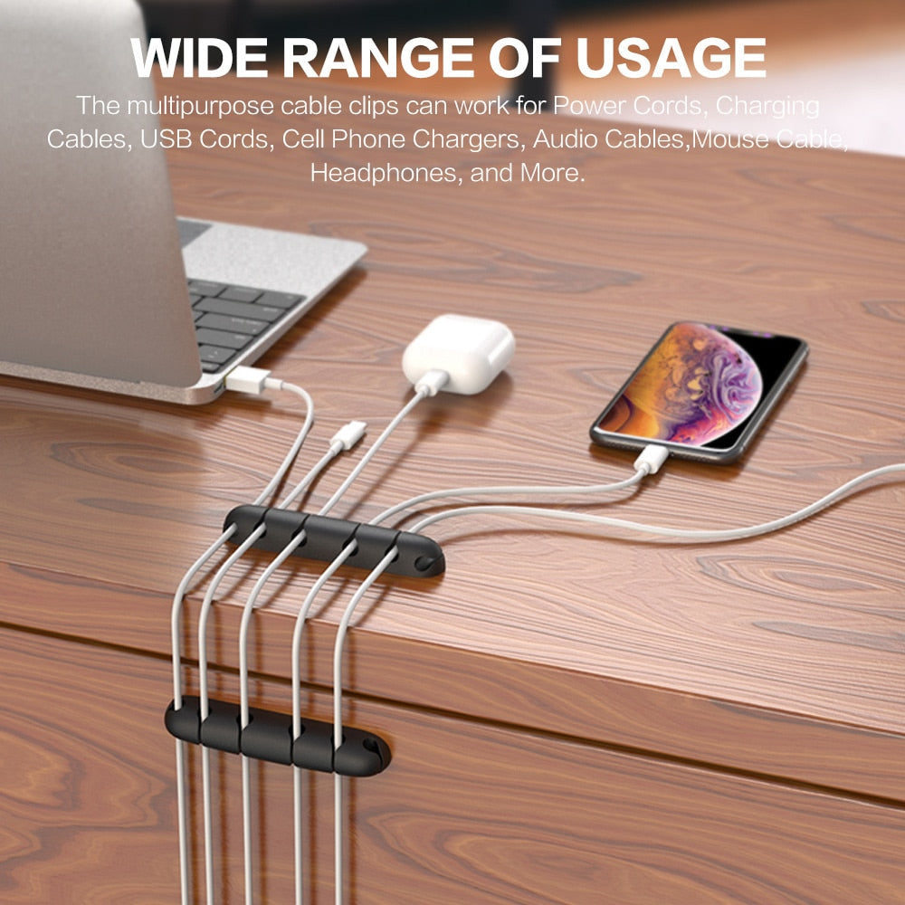 USB Cable Organizer Wire Winder Silicone Tie Fixer Wire Management organizador Cord Clip Office Desktop Phone Cables holder