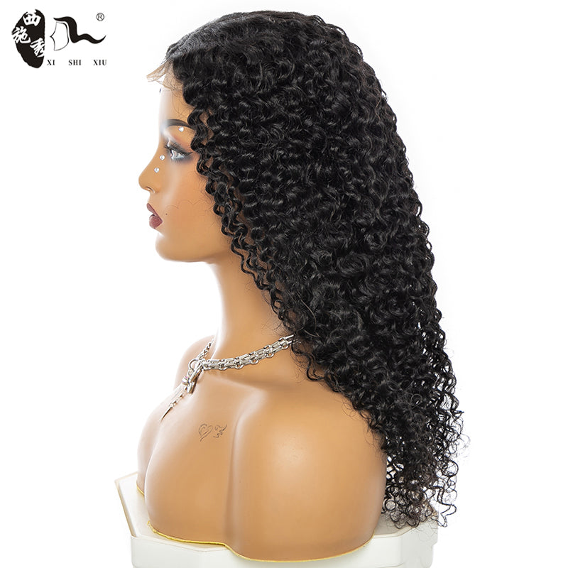 90% Human Hair Deep Curly T Part Lace Wigs African Black Wig Long Head Cover