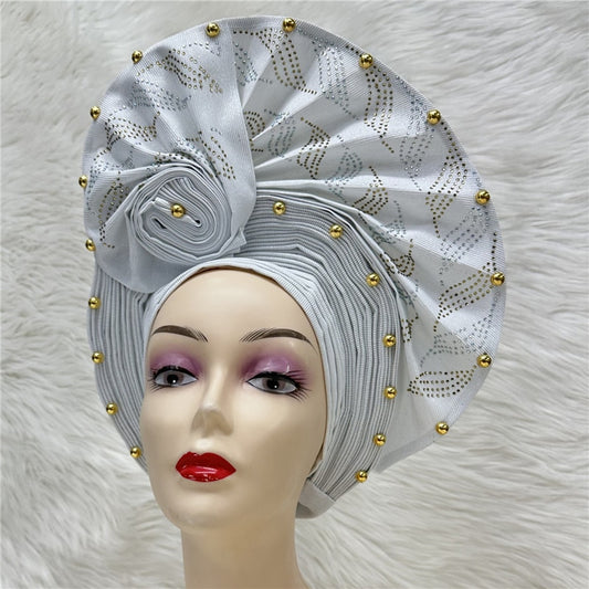 latest aso oke auto gele headtie Already Handmade African Cap Nigerian Wedding Gele Women Braid Turbans Ladies head Wraps 7L0981