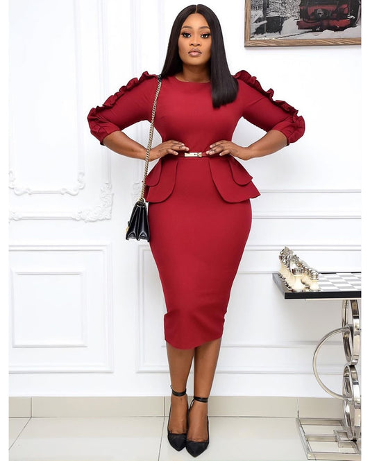 2023 Trending Womens Elegant 3/4 Sleeve Work Office Wear Dress for Ladies Knee Length African Style Formal Pencil Church Dress