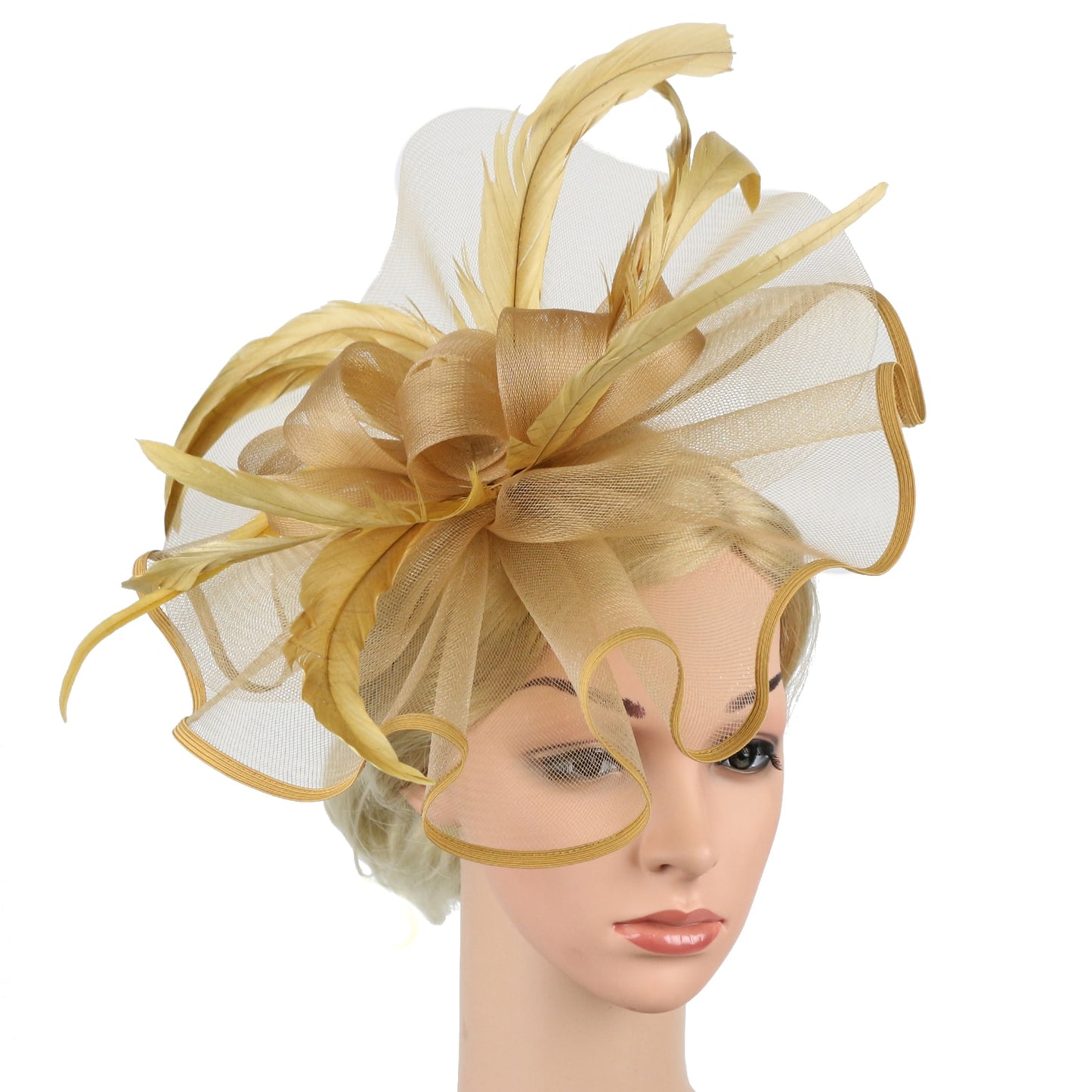 Lady Fascinators Flower Headband with Hair Clip, Pillbox Hat Cocktail Tea Party Headwear with Veil and Feather for Women