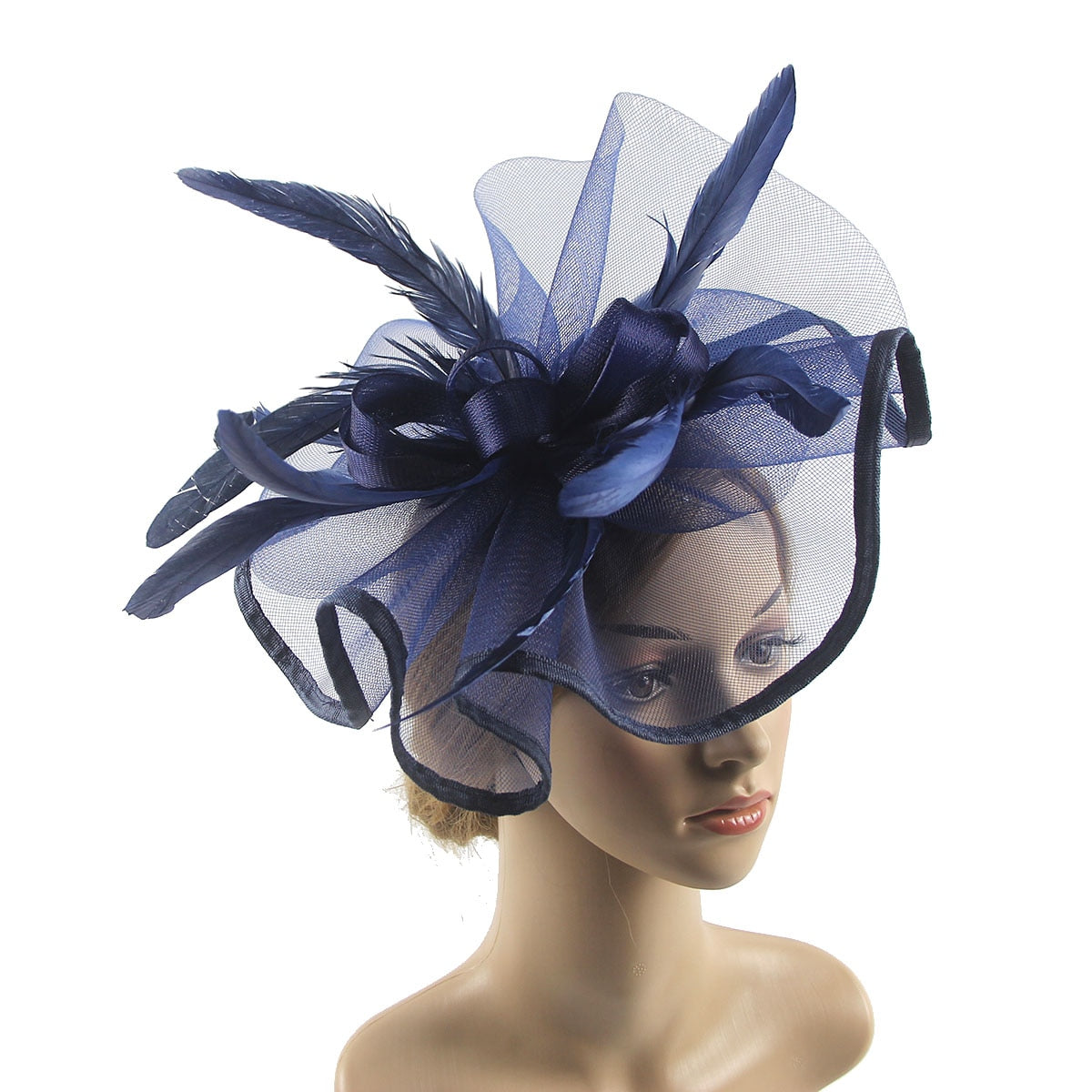 Lady Fascinators Flower Headband with Hair Clip, Pillbox Hat Cocktail Tea Party Headwear with Veil and Feather for Women