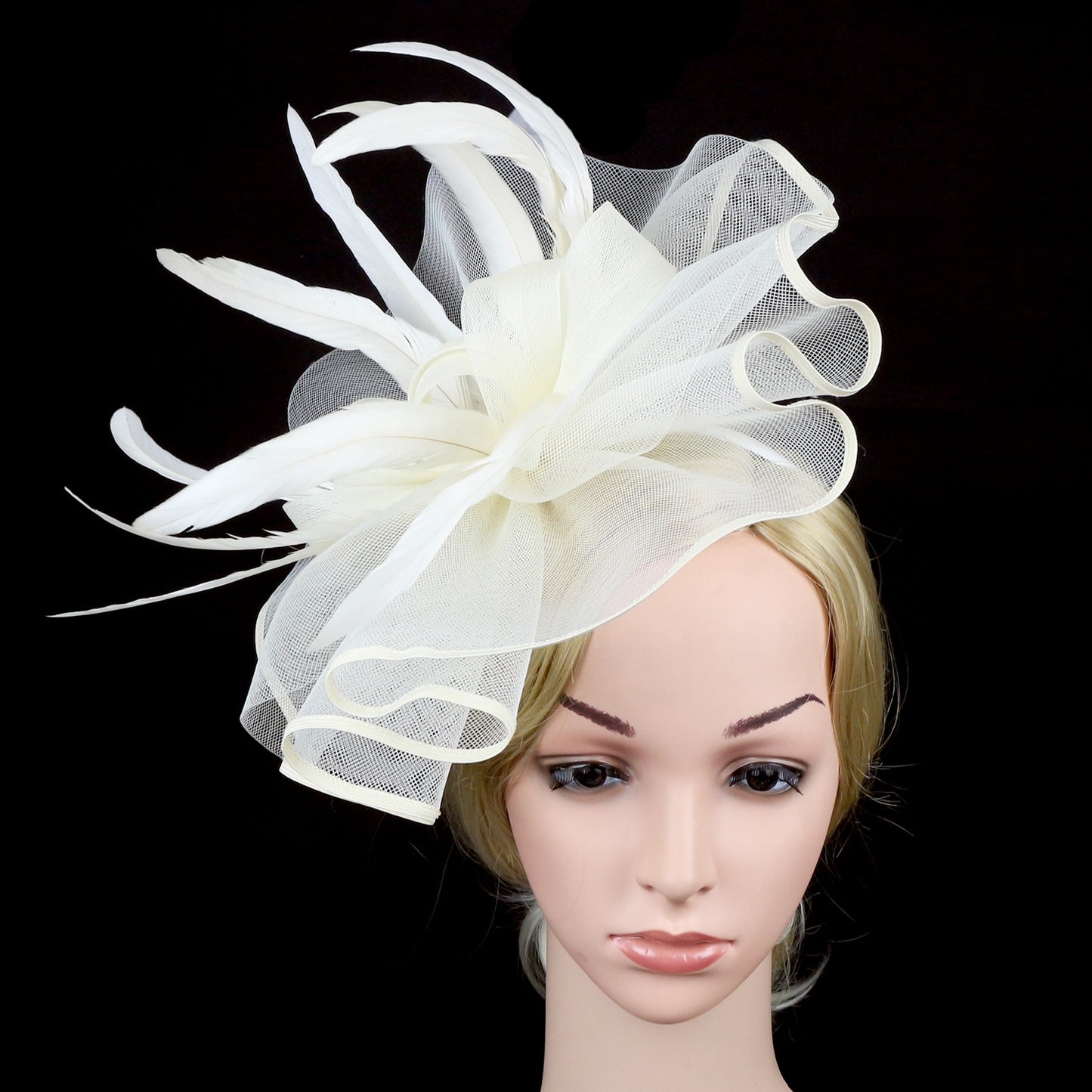 Lady Fascinators Flower Headband with Hair Clip, Pillbox Hat Cocktail Tea Party Headwear with Veil and Feather for Women