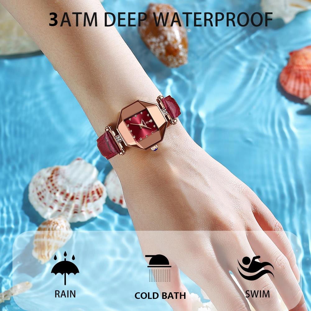 2022 Luxury Quartz Watch Girl&#39;s Elegant Fashion Red Dial Waterproof Ladies Leather Watches Women High Quality Zegarek Damski Hot