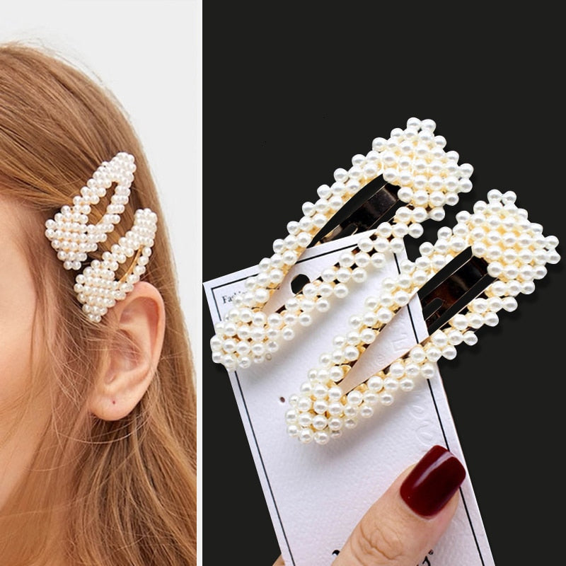 1Set Handmade Pearls Hair Clips Pin for Women Fashion Geometric Flower Barrettes Headwear Girls Sweet Hairpins Hair Accessorie