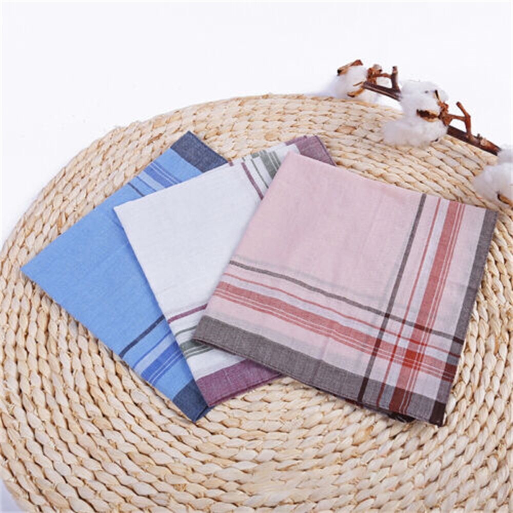 12 Pcs Men's Pocket Handkerchiefs Cotton Blend Sweat Absorbing Classic Fashion Lattice for Elderly Women's Universal  Hanky Gift