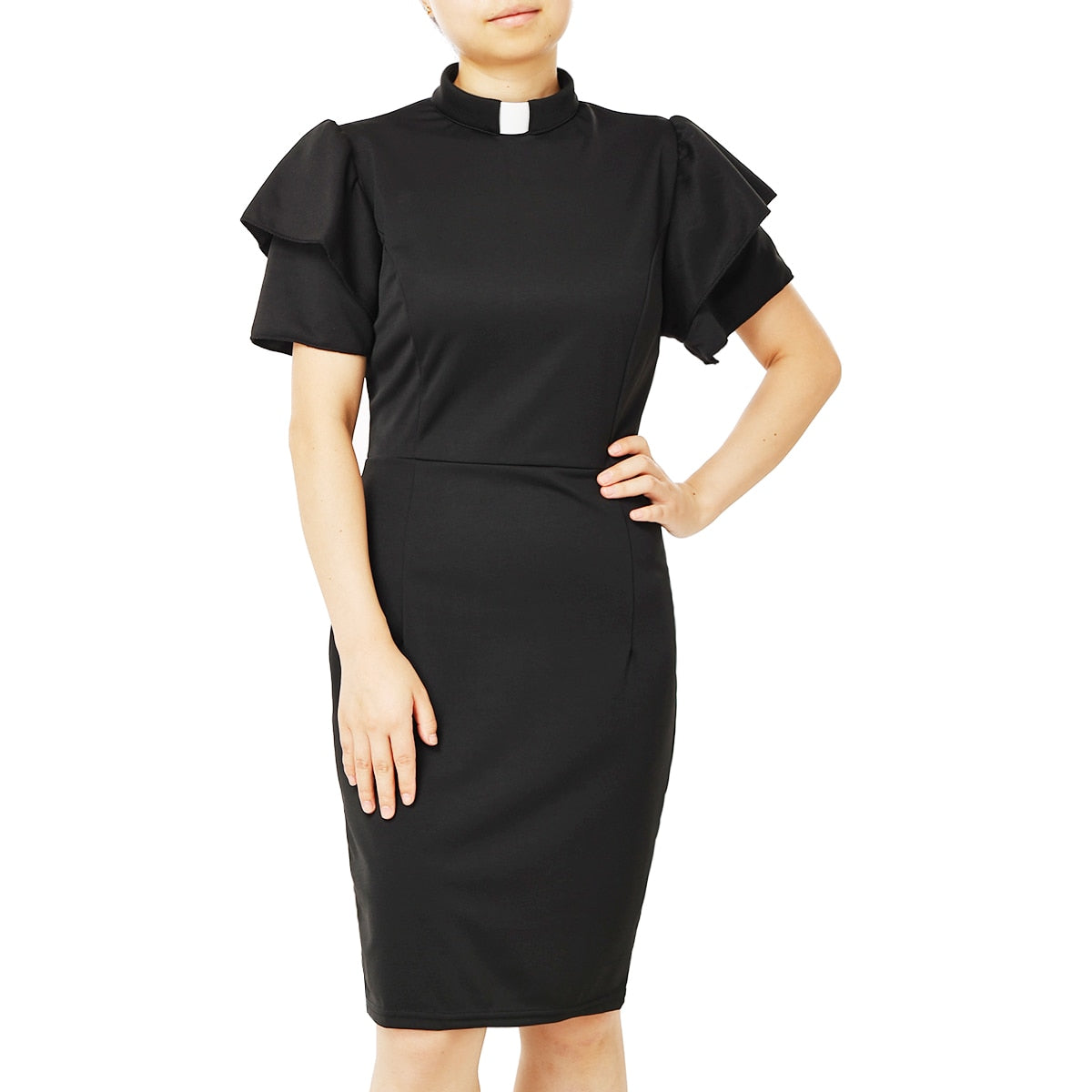 Women Clergy Dress Pencil Dress with Collar