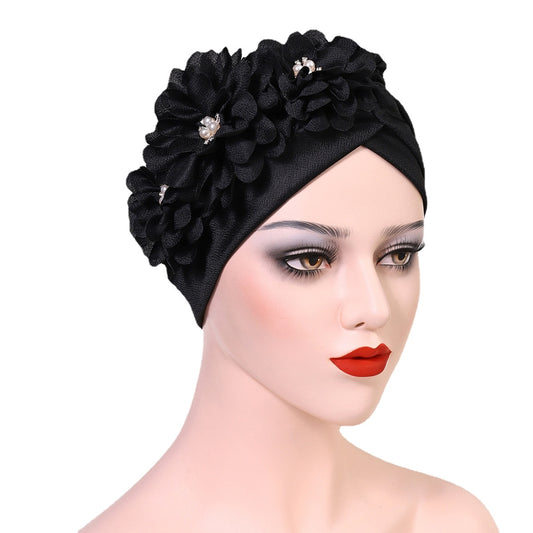 Fashion Feather Flower African Headtie Turban Bonnet for Women Muslim Headscarf Caps Wedding Party Autogele Turbante Mujer