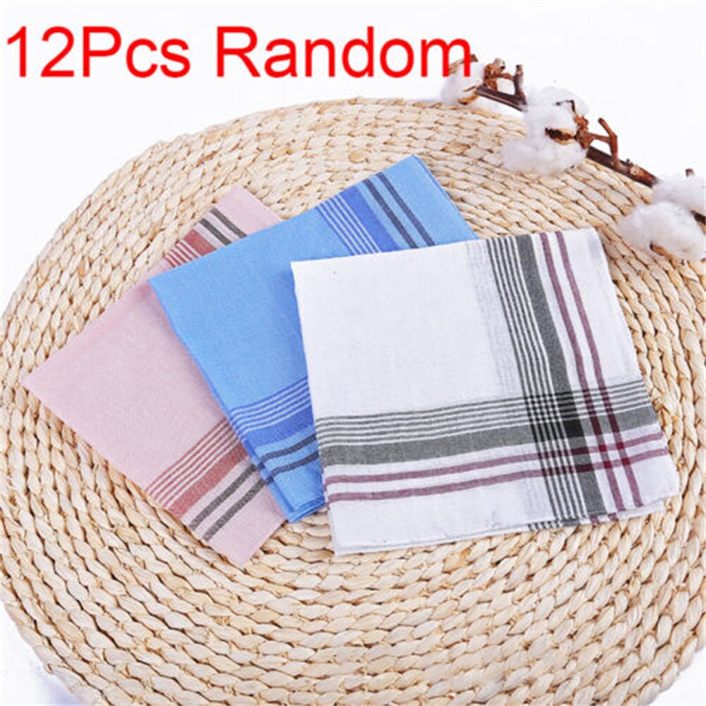 12 Pcs Men's Pocket Handkerchiefs Cotton Blend Sweat Absorbing Classic Fashion Lattice for Elderly Women's Universal  Hanky Gift