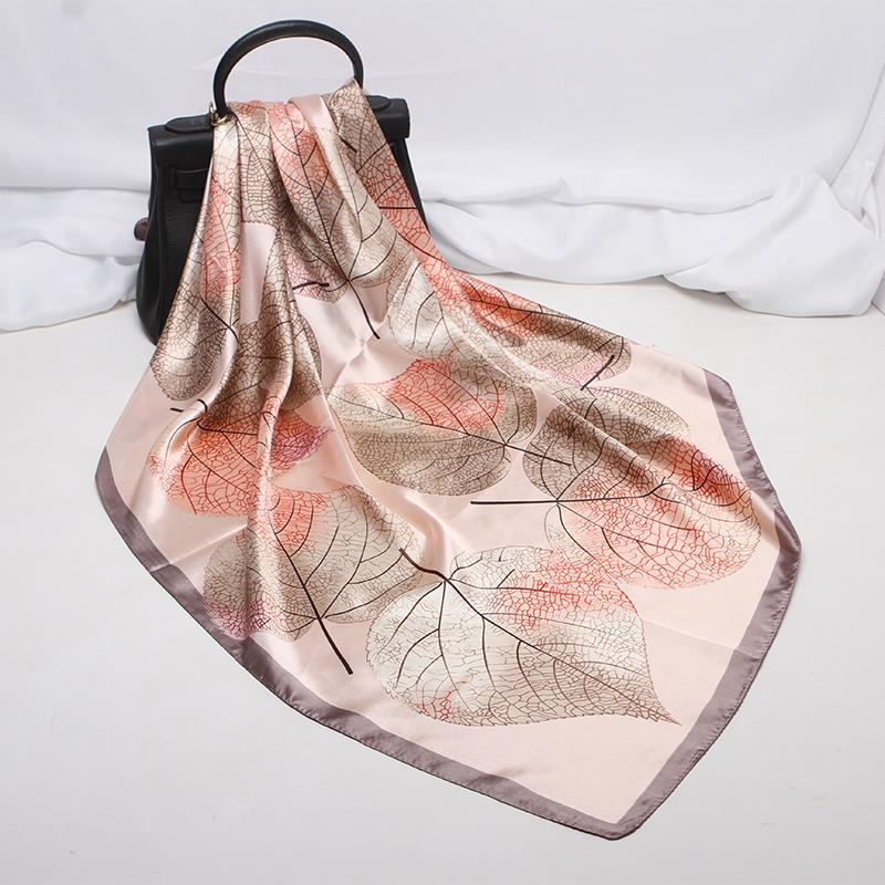 Large Hijab Scarves For Women Fashion Print Silk Satin Scarf Female 90cmx90cm Luxury Brand Square Shawls Head Scarfs For Ladies