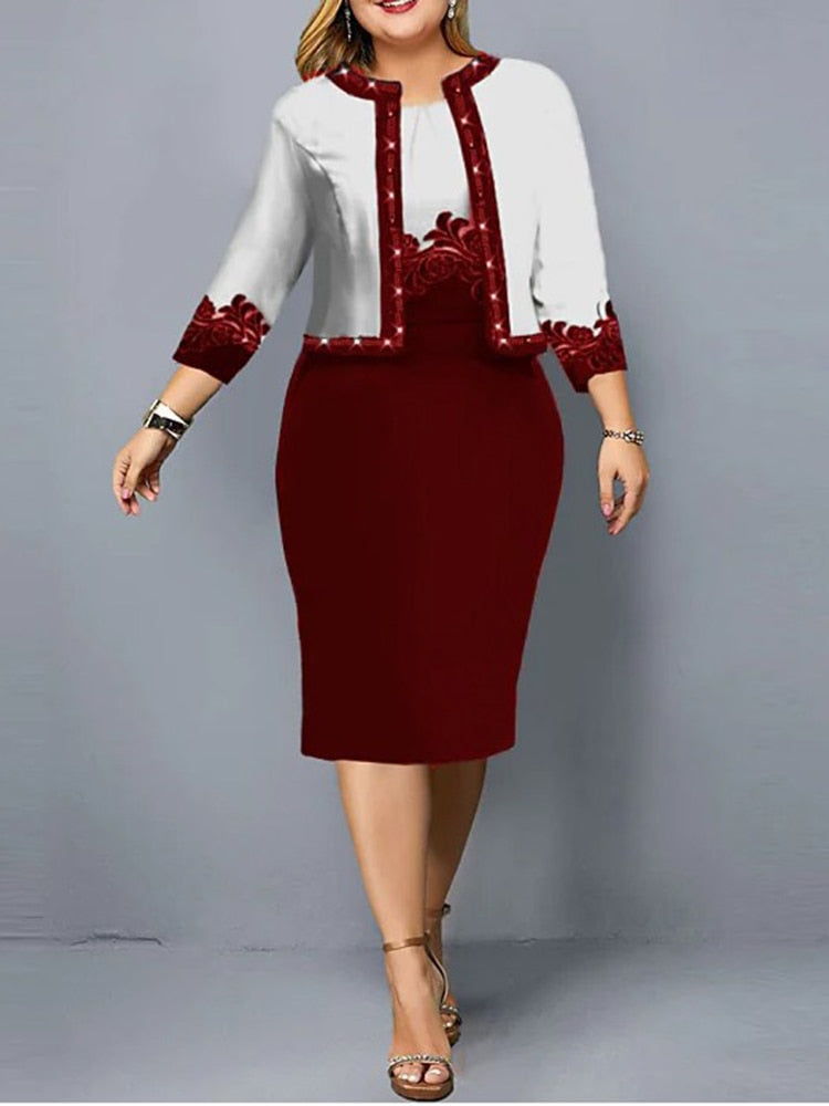 African Dress Set Clothes Women 3/4 Sleeve Jacket Tops And Dress Suit Autumn New Print Fashion Office Lady African Outfits 2022