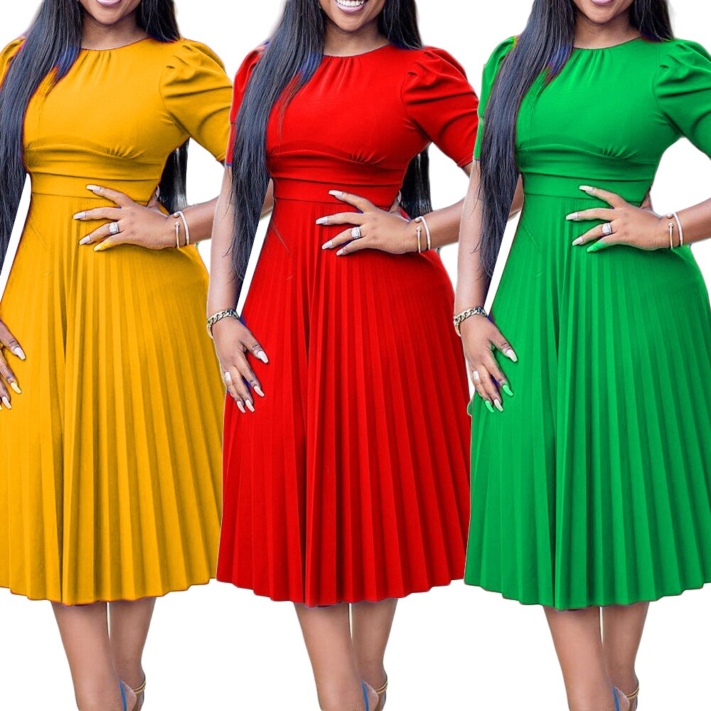 2023 New Arrivals Summer Women Casual Dress Solid Color Elegant Fashion Ladies Short Sleeve Bridesmaid African Dinner Dresses