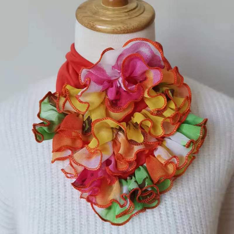 Floral Neck Ring Scarf Chiffon Collar Tie Women Muslim Hijab Hat Indian Turban Solid Lady Office Neckerchief Skinny Hair Scarves