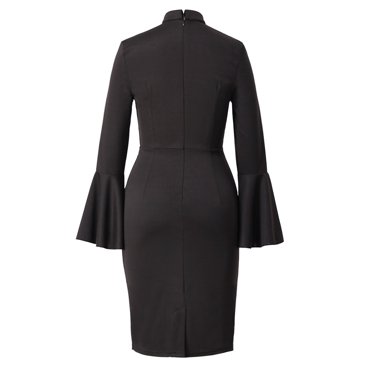 Women Clergy Tab Collar Dress Black Mass Dress Retro Bodycon Knee-Length Work Pencil Dress