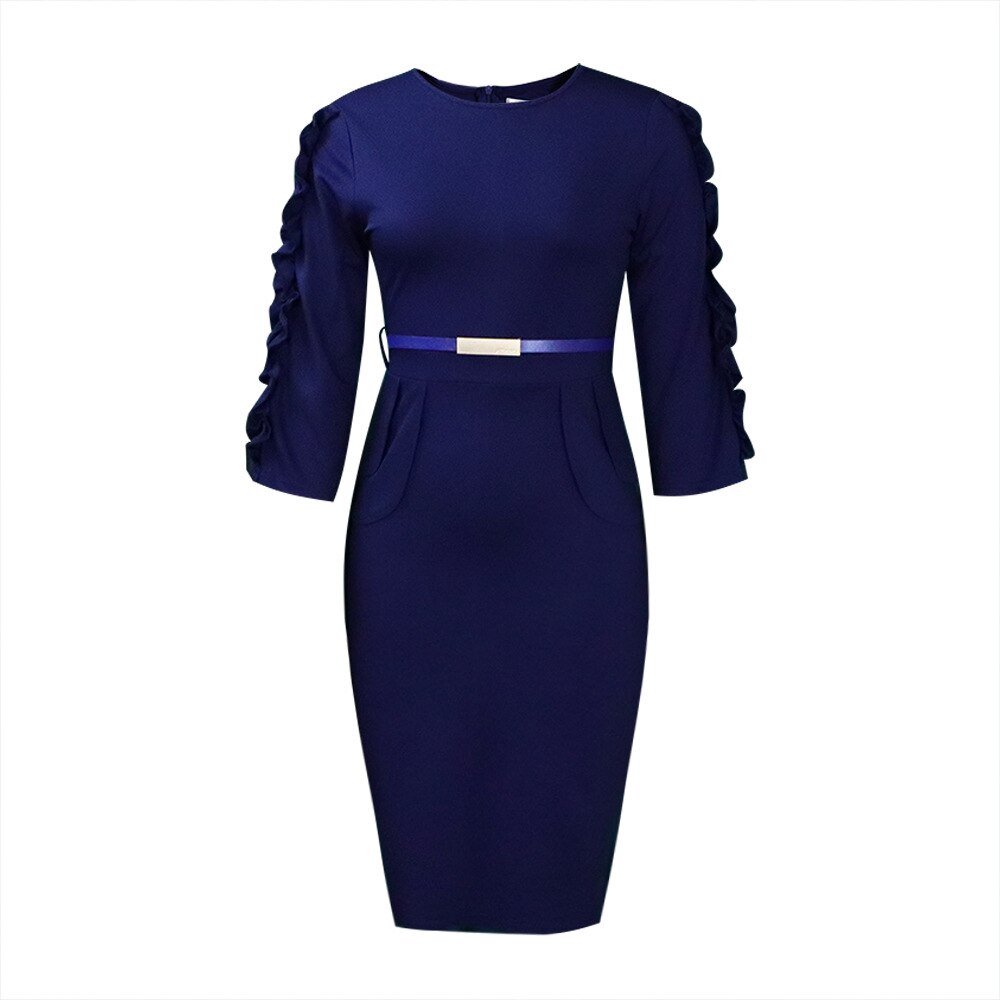 2023 Trending Womens Elegant 3/4 Sleeve Work Office Wear Dress for Ladies Knee Length African Style Formal Pencil Church Dress