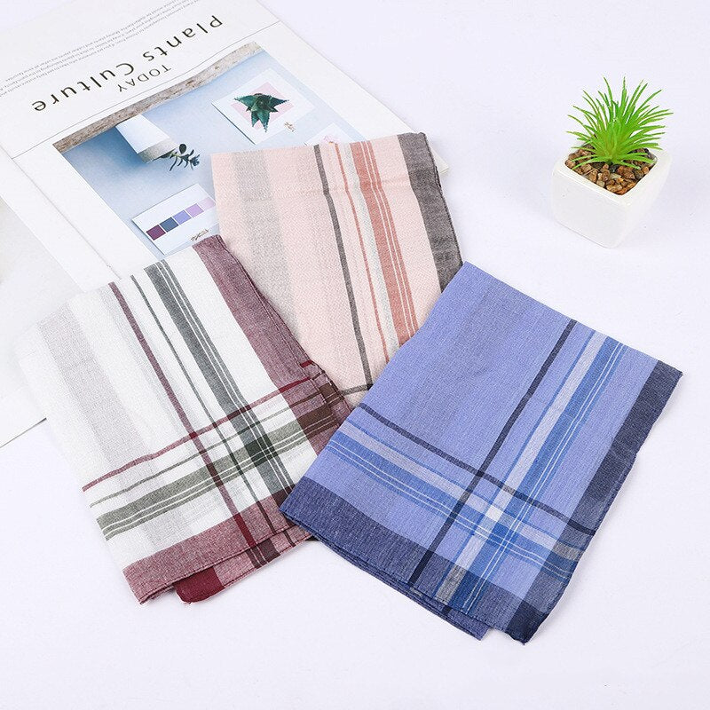 12 Pcs Men's Pocket Handkerchiefs Cotton Blend Sweat Absorbing Classic Fashion Lattice for Elderly Women's Universal  Hanky Gift