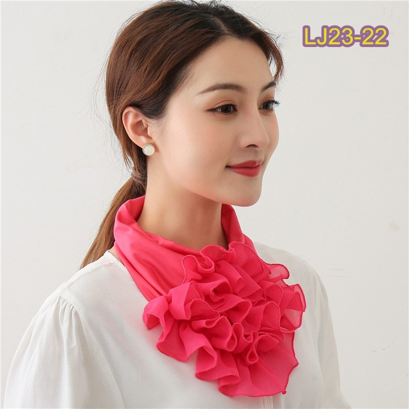 Floral Neck Ring Scarf Chiffon Collar Tie Women Muslim Hijab Hat Indian Turban Solid Lady Office Neckerchief Skinny Hair Scarves