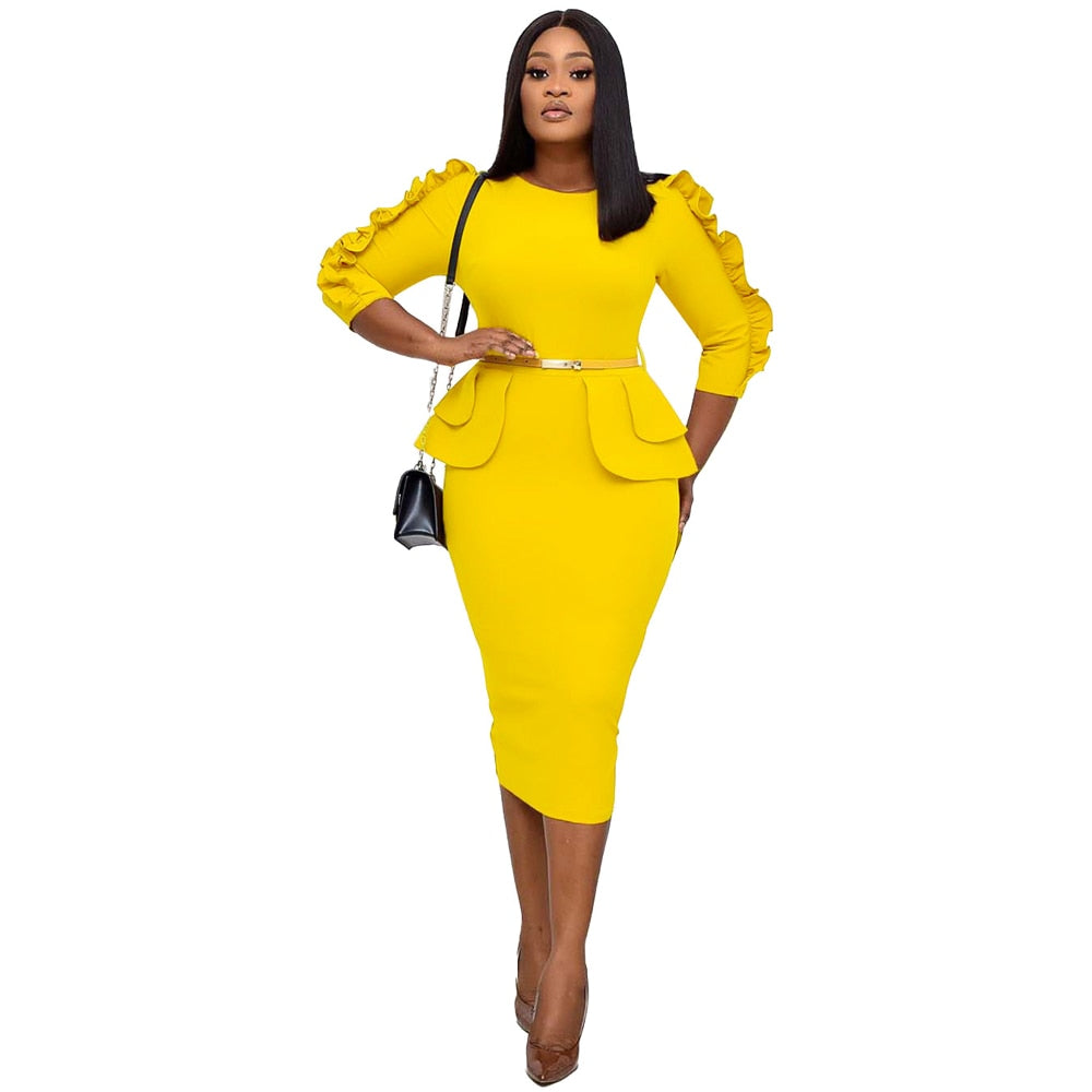 2023 Trending Womens Elegant 3/4 Sleeve Work Office Wear Dress for Ladies Knee Length African Style Formal Pencil Church Dress