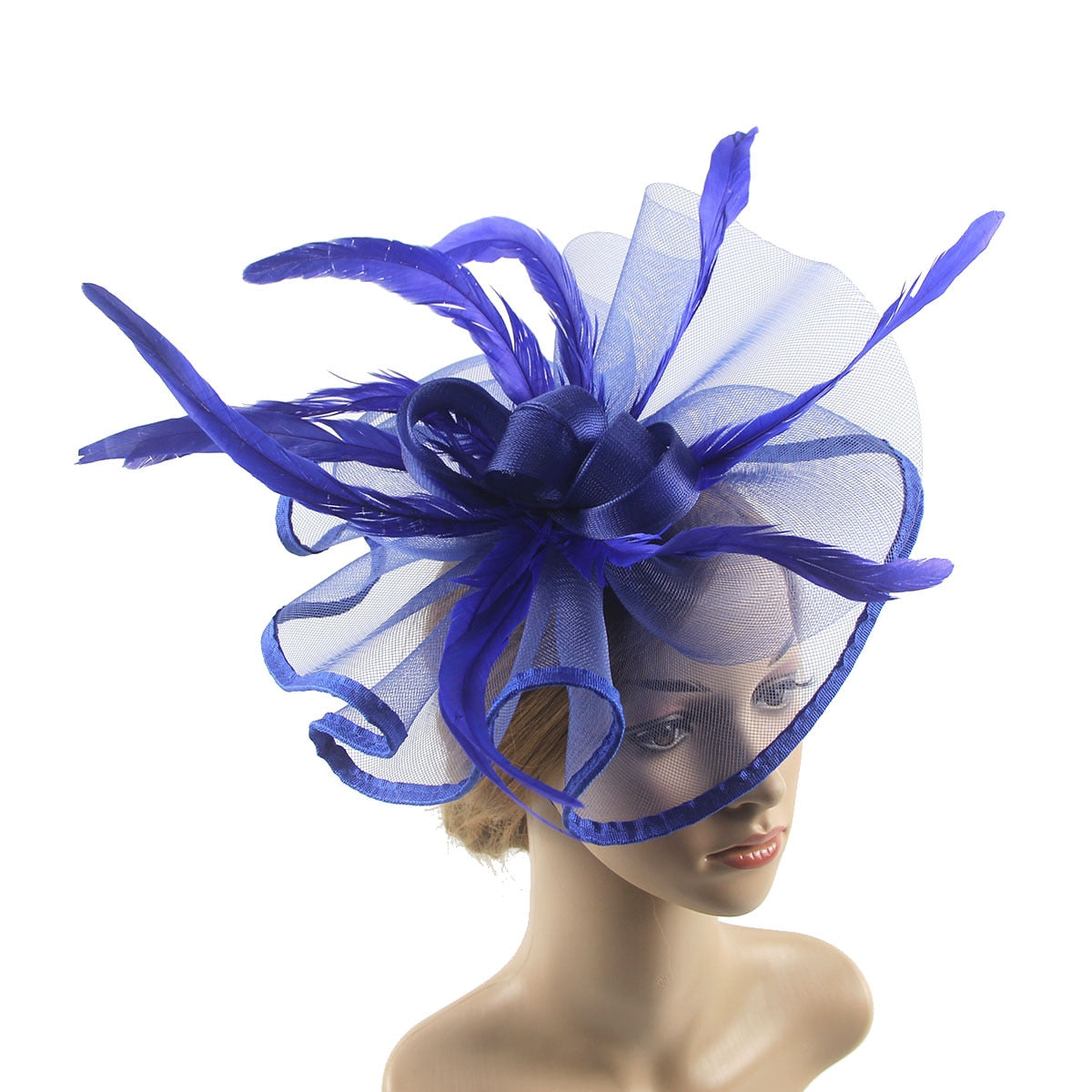 Lady Fascinators Flower Headband with Hair Clip, Pillbox Hat Cocktail Tea Party Headwear with Veil and Feather for Women