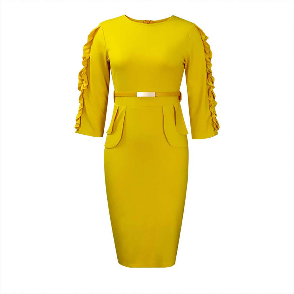 2023 Trending Womens Elegant 3/4 Sleeve Work Office Wear Dress for Ladies Knee Length African Style Formal Pencil Church Dress