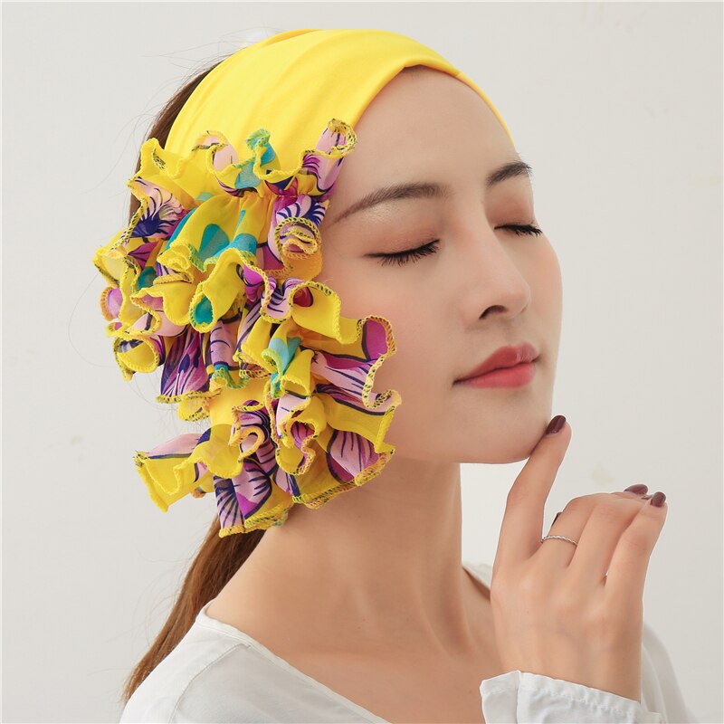 Floral Neck Ring Scarf Chiffon Collar Tie Women Muslim Hijab Hat Indian Turban Solid Lady Office Neckerchief Skinny Hair Scarves