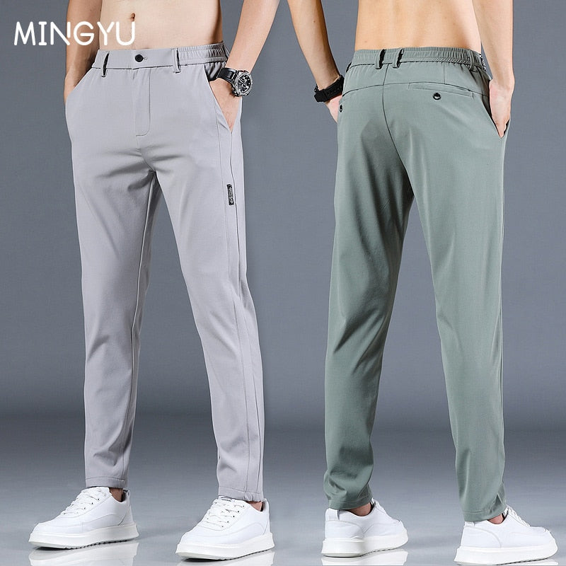 Mingyu Brand Summer Men's Casual Pants Men Trousers Male Pant Slim Fit Work Elastic Waist Black Green Grey Light Trousers 28-38