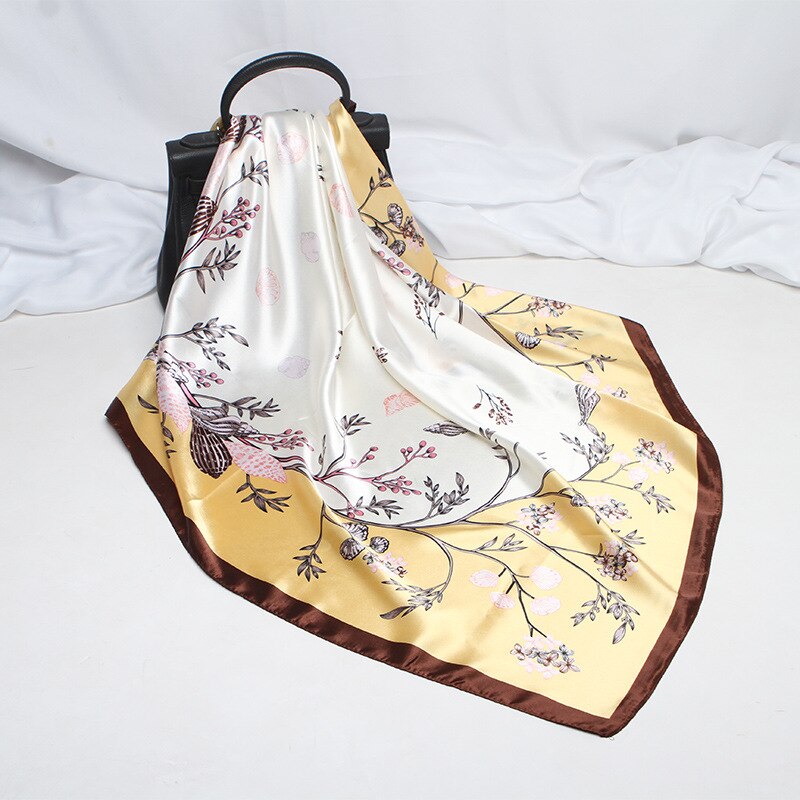 Large Hijab Scarves For Women Fashion Print Silk Satin Scarf Female 90cmx90cm Luxury Brand Square Shawls Head Scarfs For Ladies