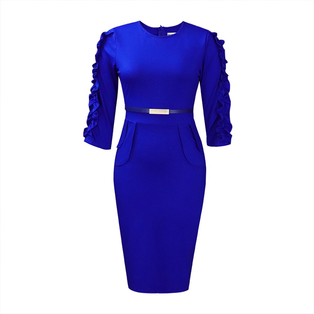 2023 Trending Womens Elegant 3/4 Sleeve Work Office Wear Dress for Ladies Knee Length African Style Formal Pencil Church Dress